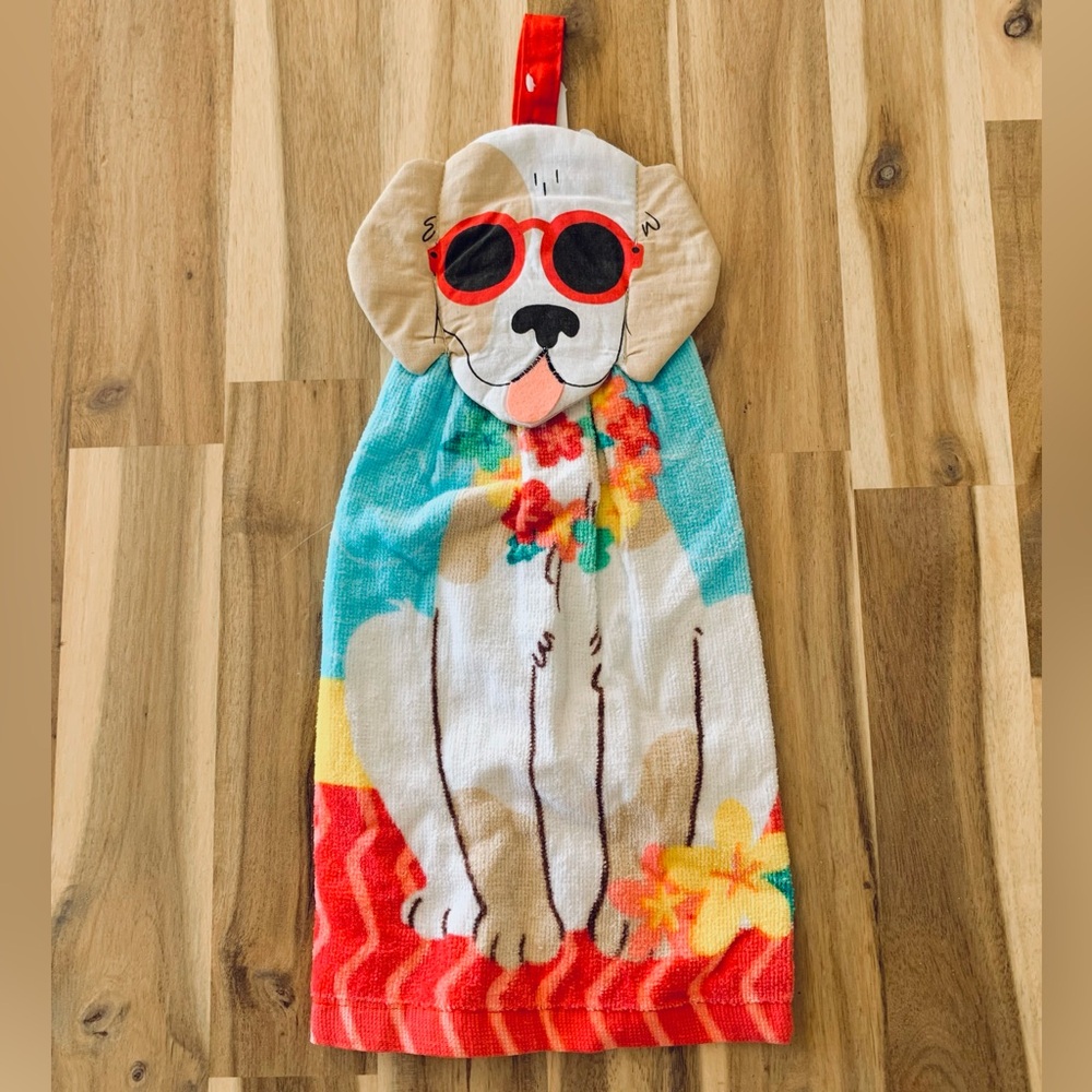 Puppy dog with sunglasses Hanging kitchen towel hand towel NWOT